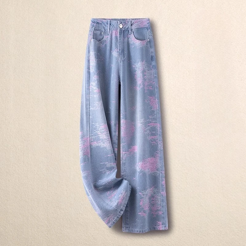 

Wide Leg Jeans Women Embroidery Pants Streetwear Denims Vintage High Waist Stretch Distressed Floor Length Straight Trousers