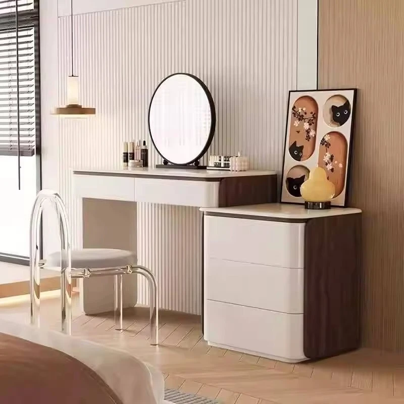 Foldable dressing table with LED lamp lighting mirror modern solid wood environmentally friendly dimmable dressing table
