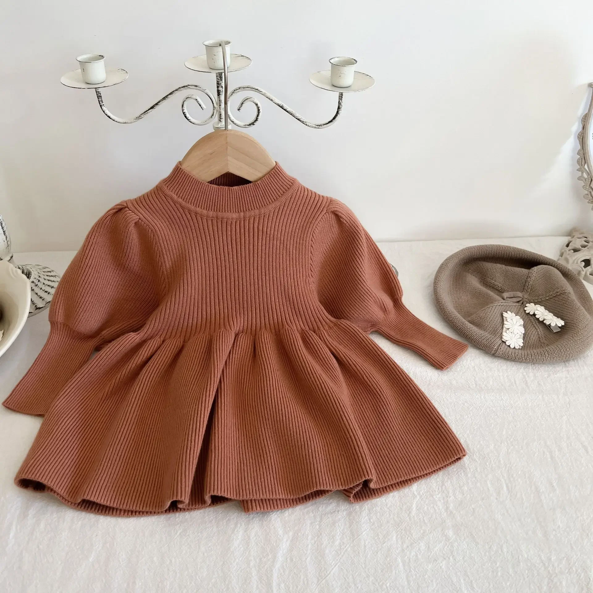 1-4T Toddler Kid Baby Girl Winter Clothes Long Sleeve Knit Sweater Dress Elegant Thick Warm Infant Dresses Knitwear Outfit