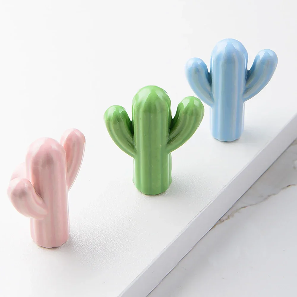 10Pcs/Sets Creative Ceramic Handle Modern Kids Room Handle Cactus Ceramic Cabinet Wardrobe Drawer Knob Furniture Door Pulls