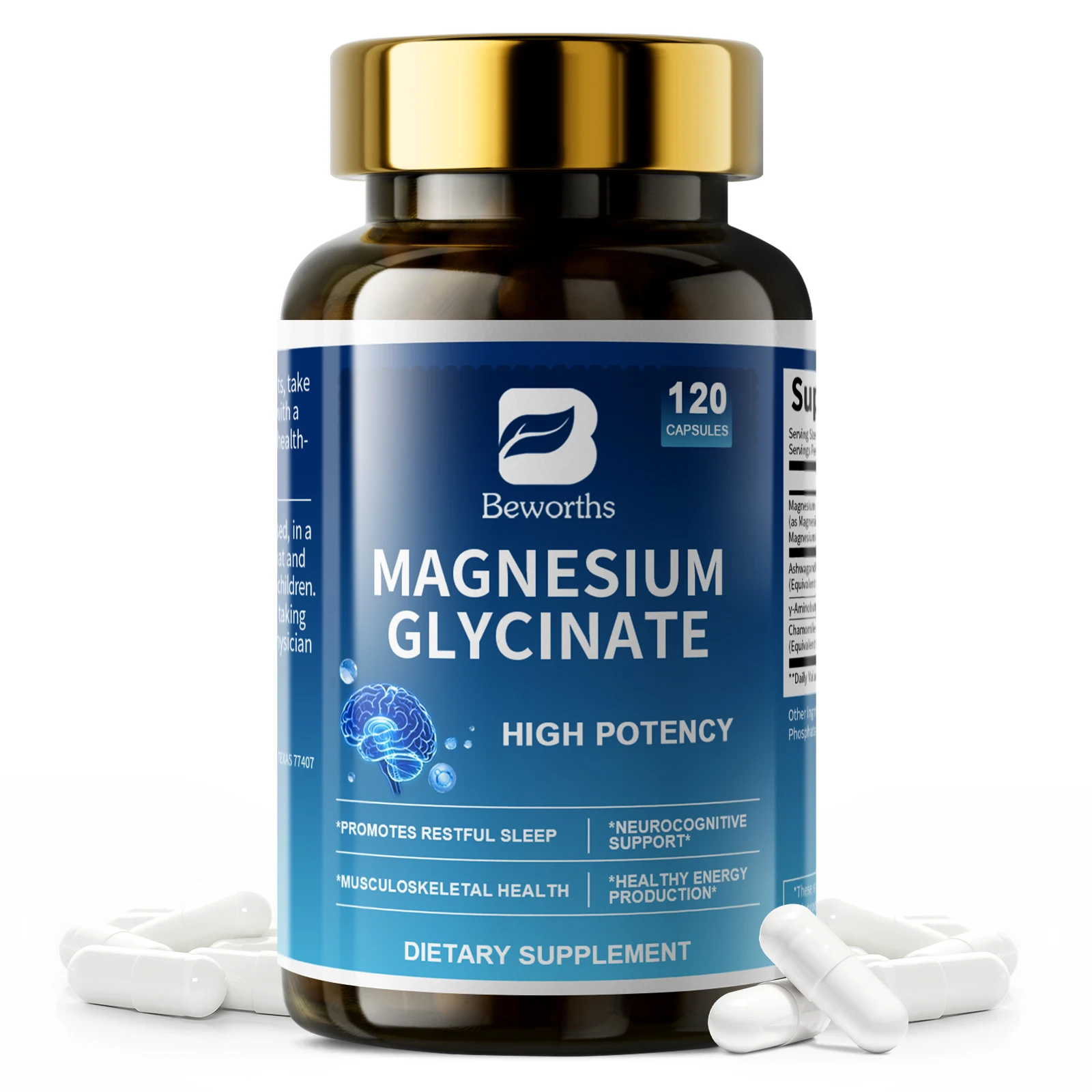 

BEWORTHS Magnesium Supplement Contains Ashwagandha and GABA Help Sleep Support Muscul,Bone and Mood Health Energy Support