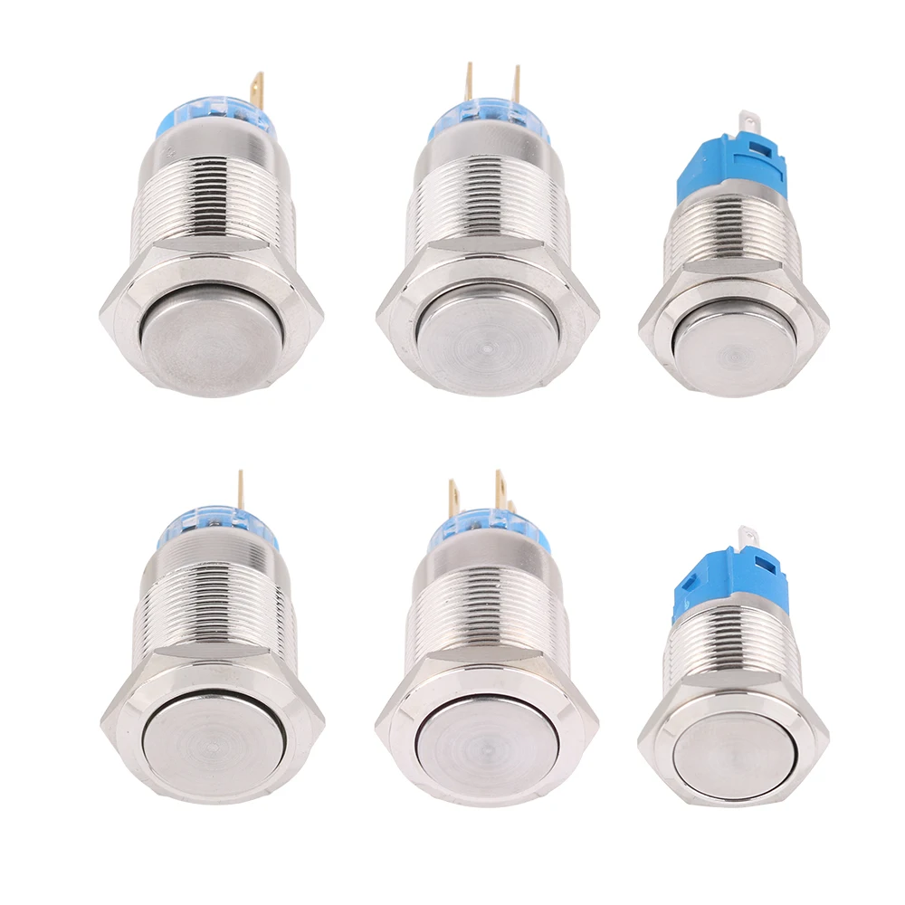 16/19mm push button switch flat/high round Nickel plated Brass switches 3/6 pin terminal 1NO1NC/2NO2NC NO LED for home smart