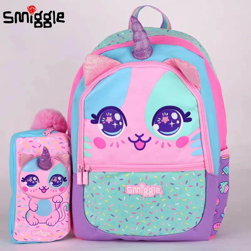 

Оригинальная австралийская розовая сумка Smiggle с острым котом, женская сумка для завтрака, рюкзак с раздельным слоем, студенческий подарок