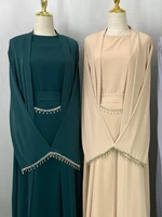 Ramadan musulman Abaya Nida robe noire avec chaîne de cristal ensembles islamiques élégants dubaï longue femme robes de soirée Caftan marocain 3