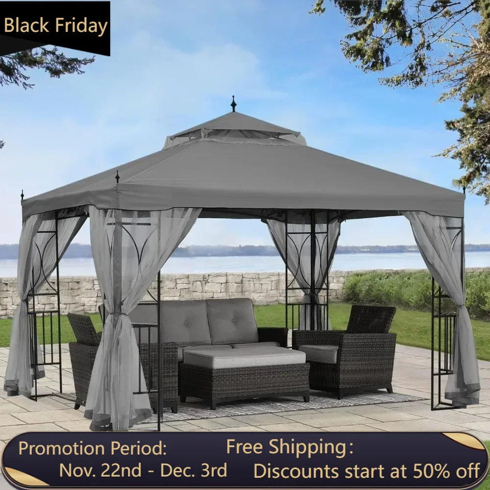 

Patio Outdoor Gazebo 10X10 - Gazebo Canopy with Netting and Corner Frame Screen Wall for Backyard,Garden Gazebo Lawn