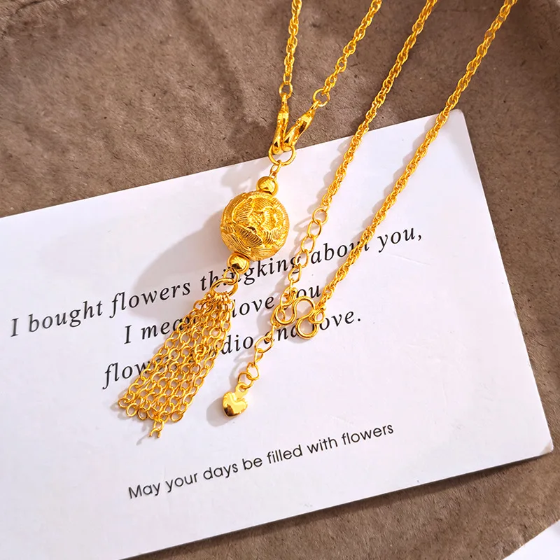 Luxury 24K 9999 Pure Gold real gold Women's New Peony Hydrangea Tassel Necklace