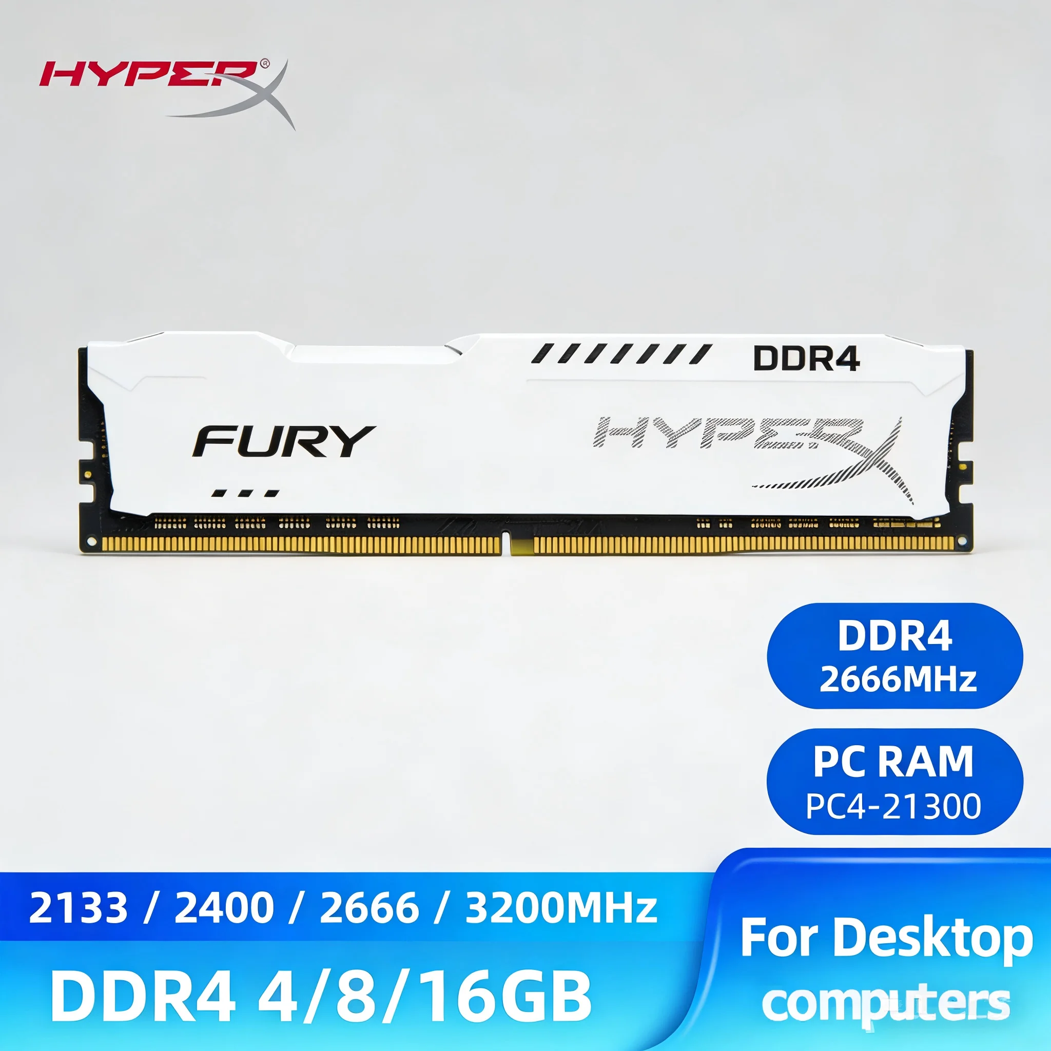 

HyperX Fury DDR4 RAM 4GB 8GB 16GB 2133/2400/2666/3200/3600MHz Desktop Memory DIMM 288Pin 1.2V