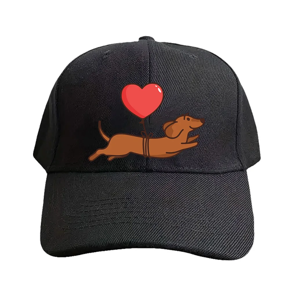 Cute dachshund dog with balloon Cap Summer Woman Man Baseball Cap Adjustable with Curved Brim Duckbill Cap Protection Sun Hats