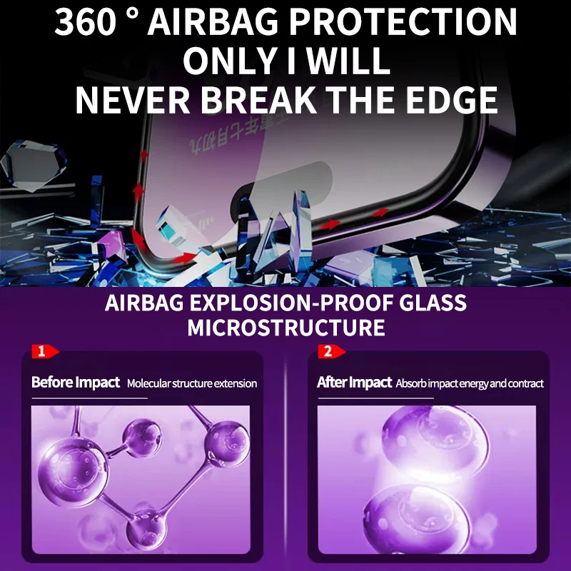 NEW Edge Airbag Shatterproof Dust Free Bubble Installation Screen Protector For iPhone 15 14 13 12 11 Pro Max Plus Xs X XR Glass