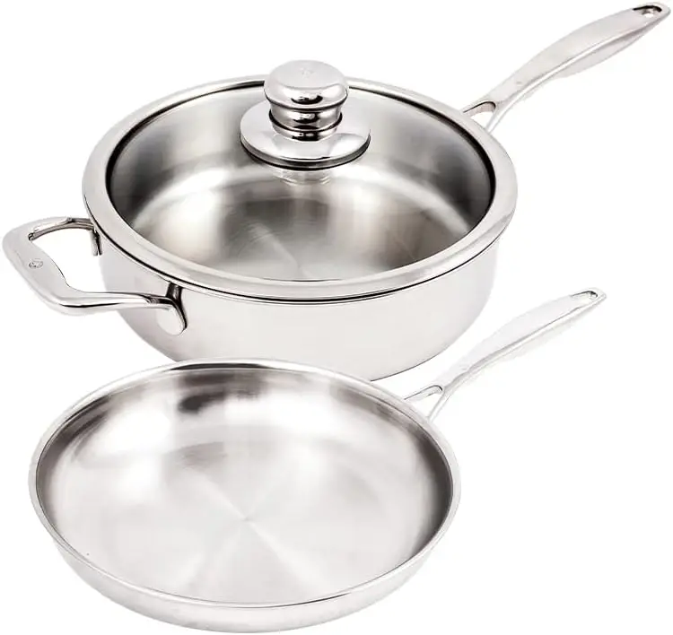 Swiss Diamond Premium Clad 5-Ply Stainless Steel 3 Piece Cookware Set With Satin Exterior Finish, Induction Compatible