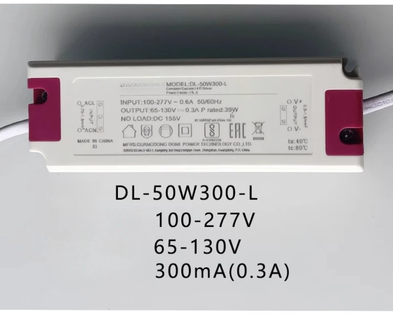 

DL-50W300-L оригинальный светодиодный драйвер питания 50 Вт 65-130 В 300 мА балластная трубка/прожекторный трансформатор DONE