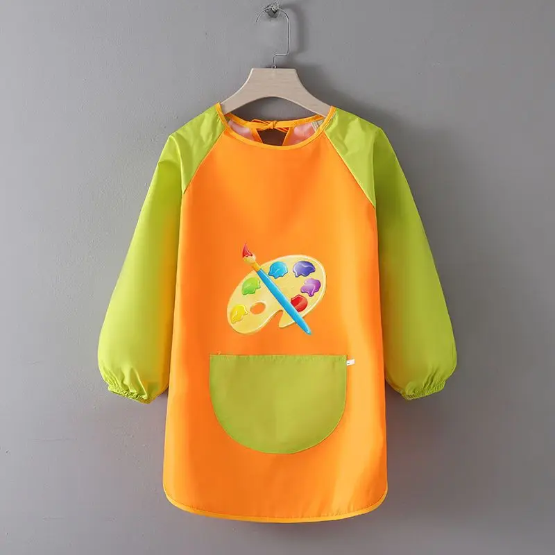 Waterproof Working Apron  Pocket Oil Painting Artist Uniform for Kids Children Apron for Painting Long Sleeved Clothes Accessori