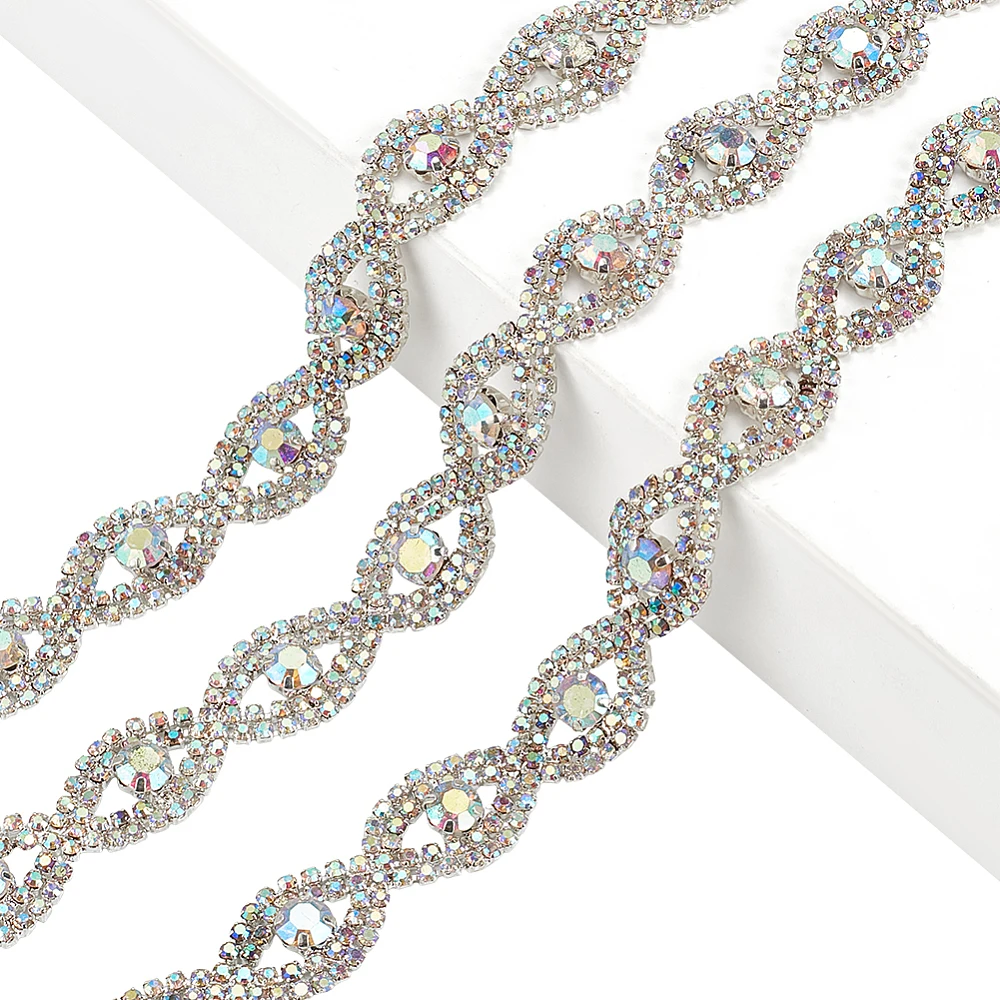 1 Yard Rhinestone Trim Close Chain Applique Rhinestone Ribbon for Sewing Leather Shoes DIY Bouquet Decoration Clothing