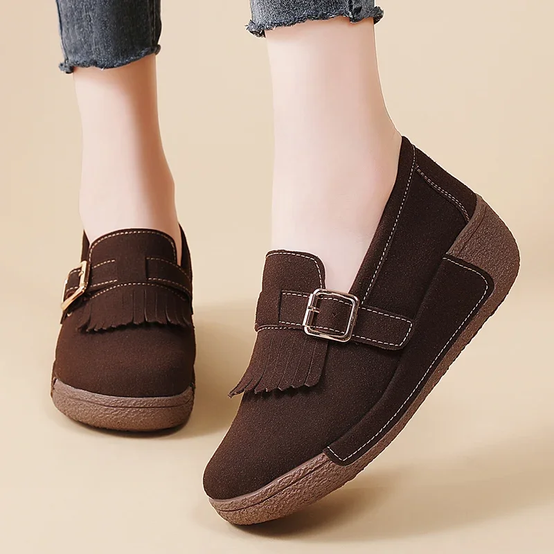

Fashion Thick Bottom Cow Suede Casual Shoes Women Platform Flats Flatform Loafers Sneakers Ladies Non-Slip Slip On Walking Shoes