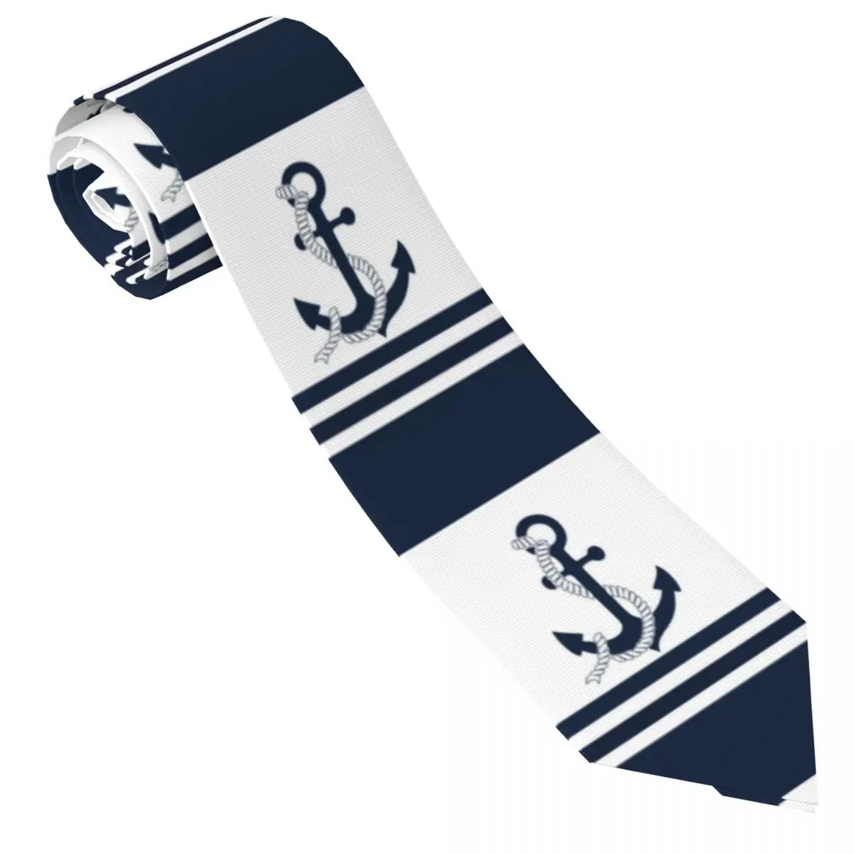 Custom Nautical Blue Anchors With Blue And White Stripes Tie Mens Sailing Sailor Cravat For Father's Day