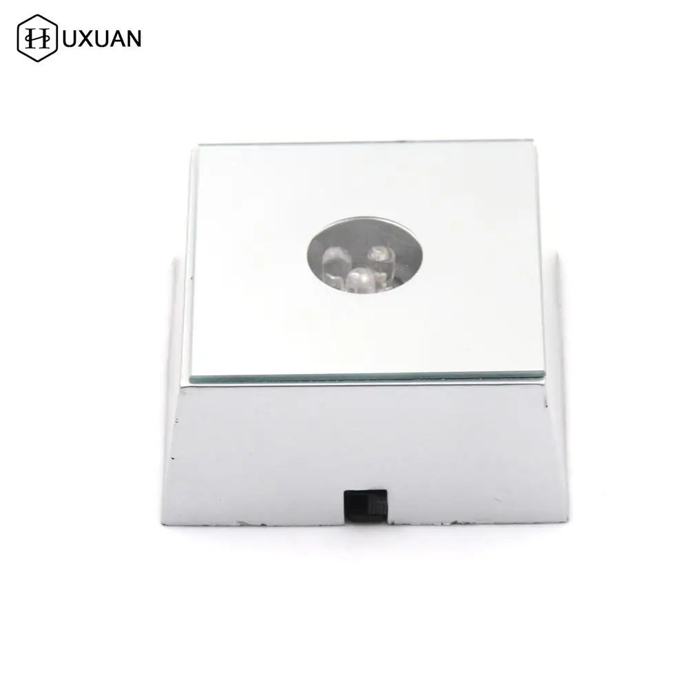 3 LEDs Luminous Base Light Crystal Glass Transparent Objects Display Colorful Square Crystal Figurine Display Stand Base