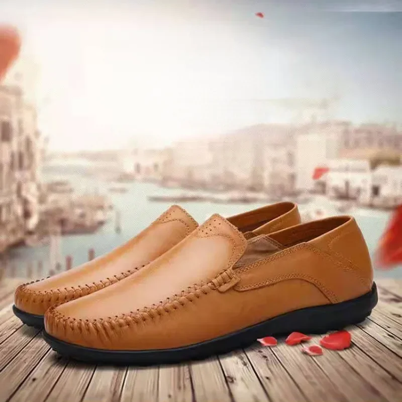 Shoes Men Leather Spring Loafers Slip on Business Casual Leather Shoes Classic Soft Moccasins Hombre Breathable Flats Shoes image 4