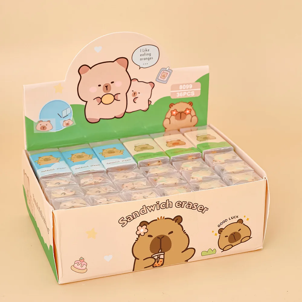 ممحاة كابيبالا لطلاب المدارس الابتدائية، ممحاة رسم ساندويتش كرتونية لطيفة كابيبارا، قلم رصاص مطاطي لتصحيح الحطام الكاذب