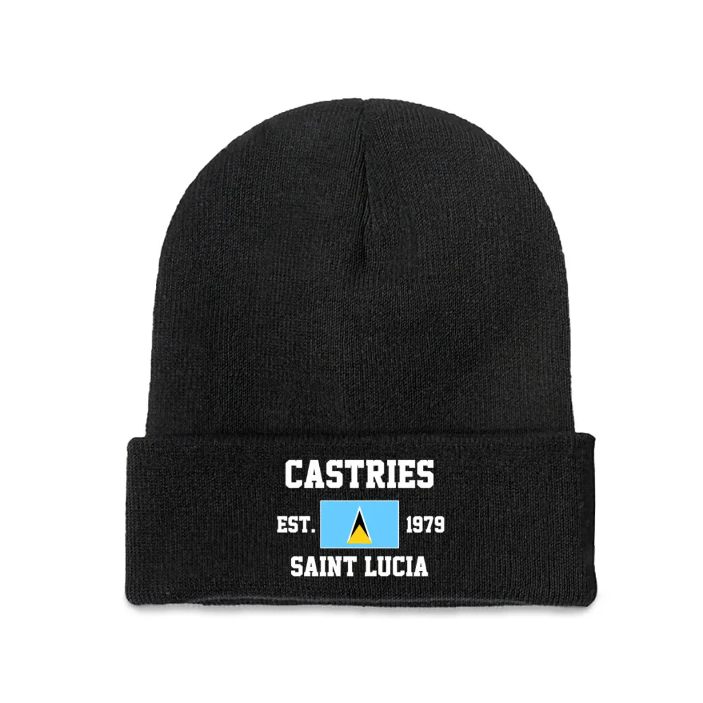 Saint Lucia EST.1979 Castries Capital Men Women Unisex Knitted Hat Winter Autumn Print Beanie Cap Warm Bonnet