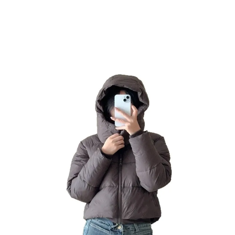 Hooded Cotton Jacket with Cloud-like Down Padding, Loose Solid Color Thick Puffer Coat for Petite Women