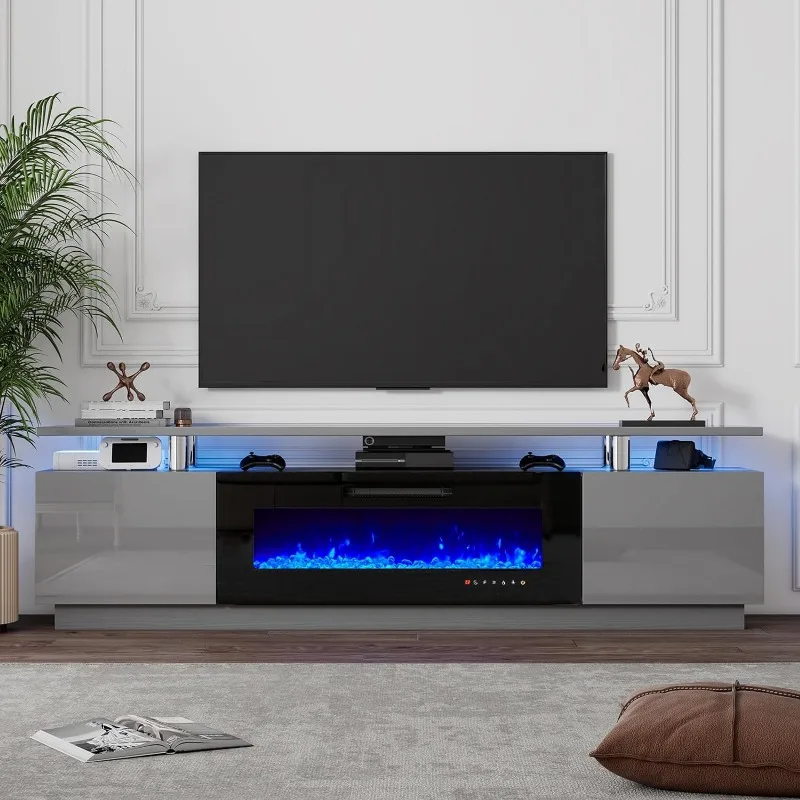 

80" Fireplace TV Stand, Modern LED Entertainment Center with 40" Electric Fireplace,High Gloss Finish Media Console with Storage