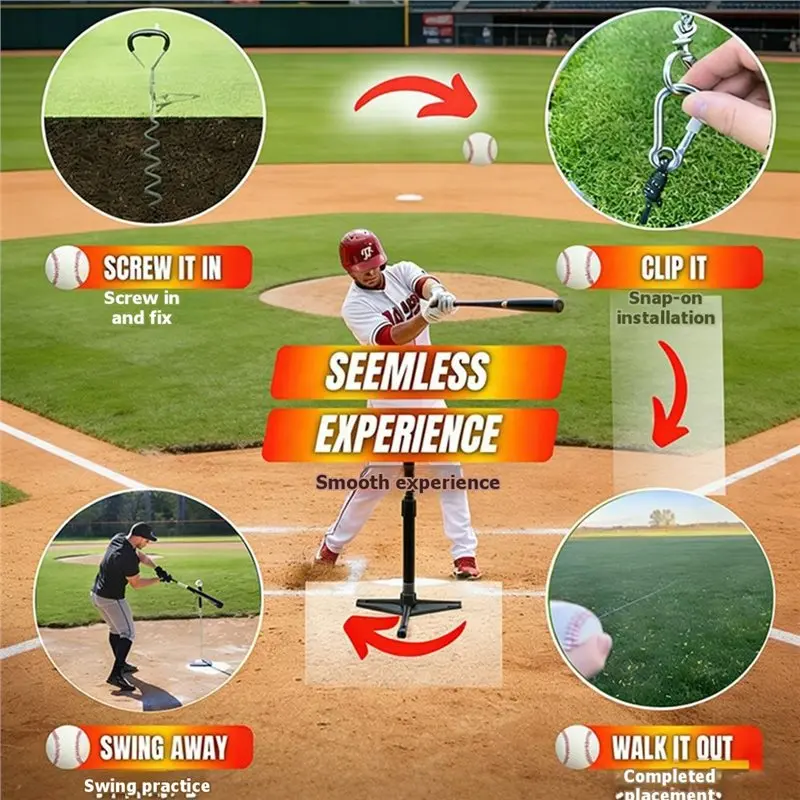 【SPECIAL】No-Pick-Up Baseball And Softball Batting Trainer Portable Design With Rope, Rebound And Resistance Strap For All Ages