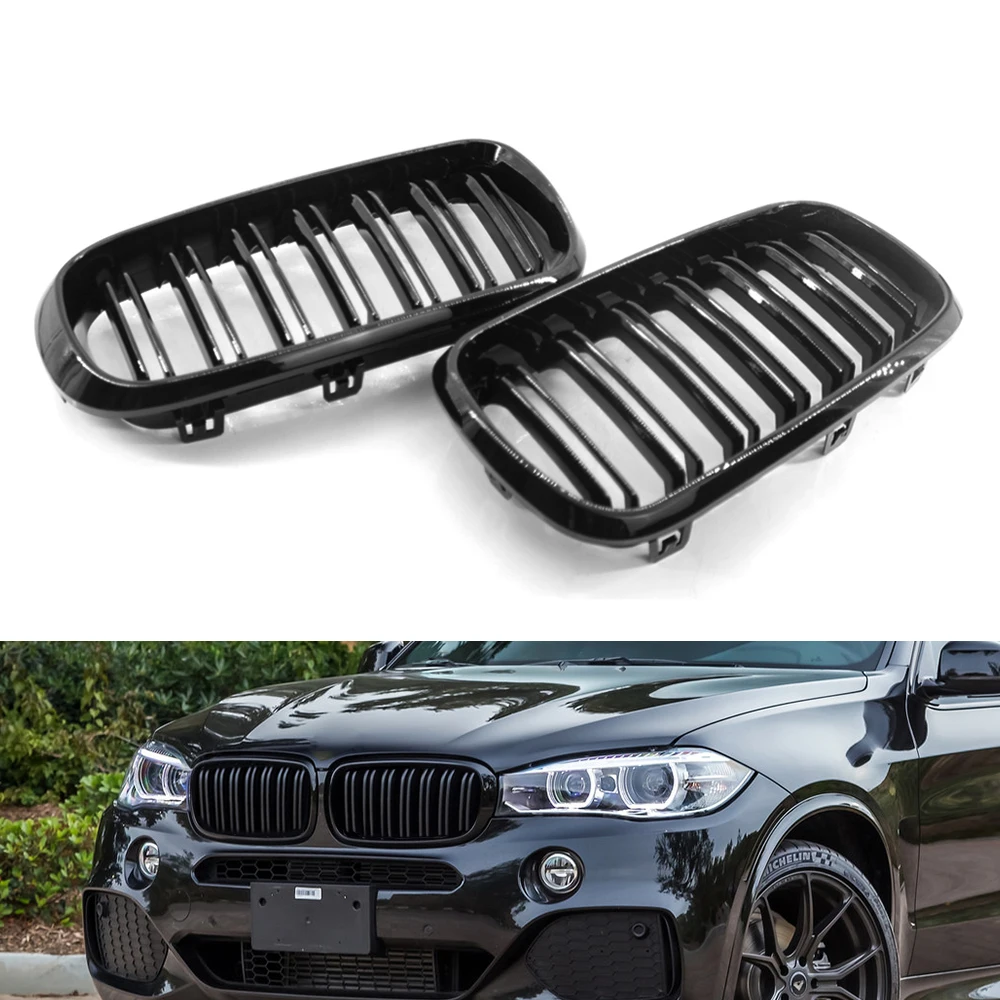 Car Front Grill Kidney Grilles Double Slat Line Racing Grill Accessories for BMW F15 X5 F16 X6 2014-2018