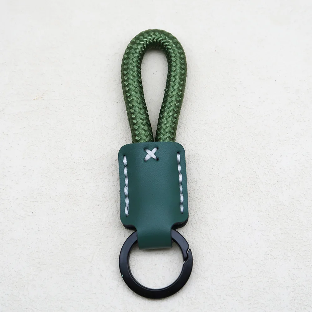 Handmade Cowhide Keychain with Woven Rope, Creative Gift