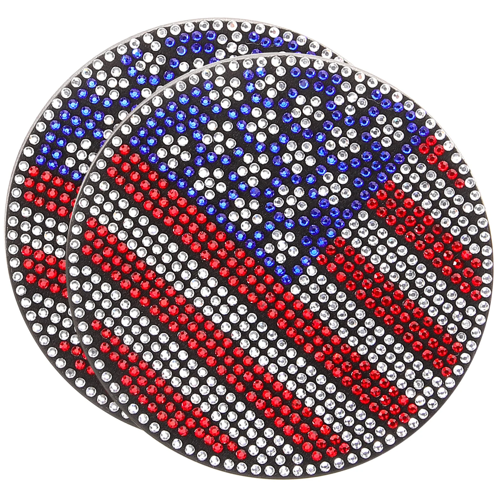 

2pcs Car Cup Diamond Embedded Soft PVC Drink Mats Splashproof Non Reusable Cup Holder Inserts Patriotic Flag