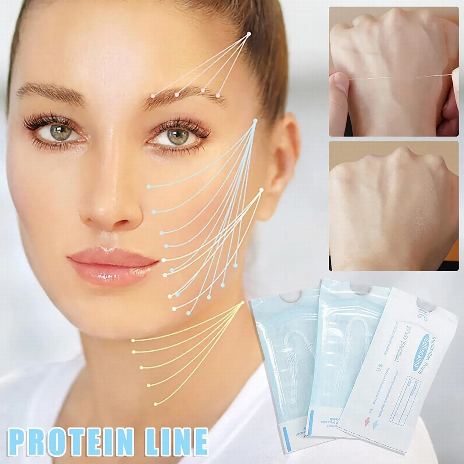 60-120pc Protein Thread No Needle Silk Fibroin Line Absorbable Face Filler Collagen Lifting Anti-Aging Tightening Facial Essence