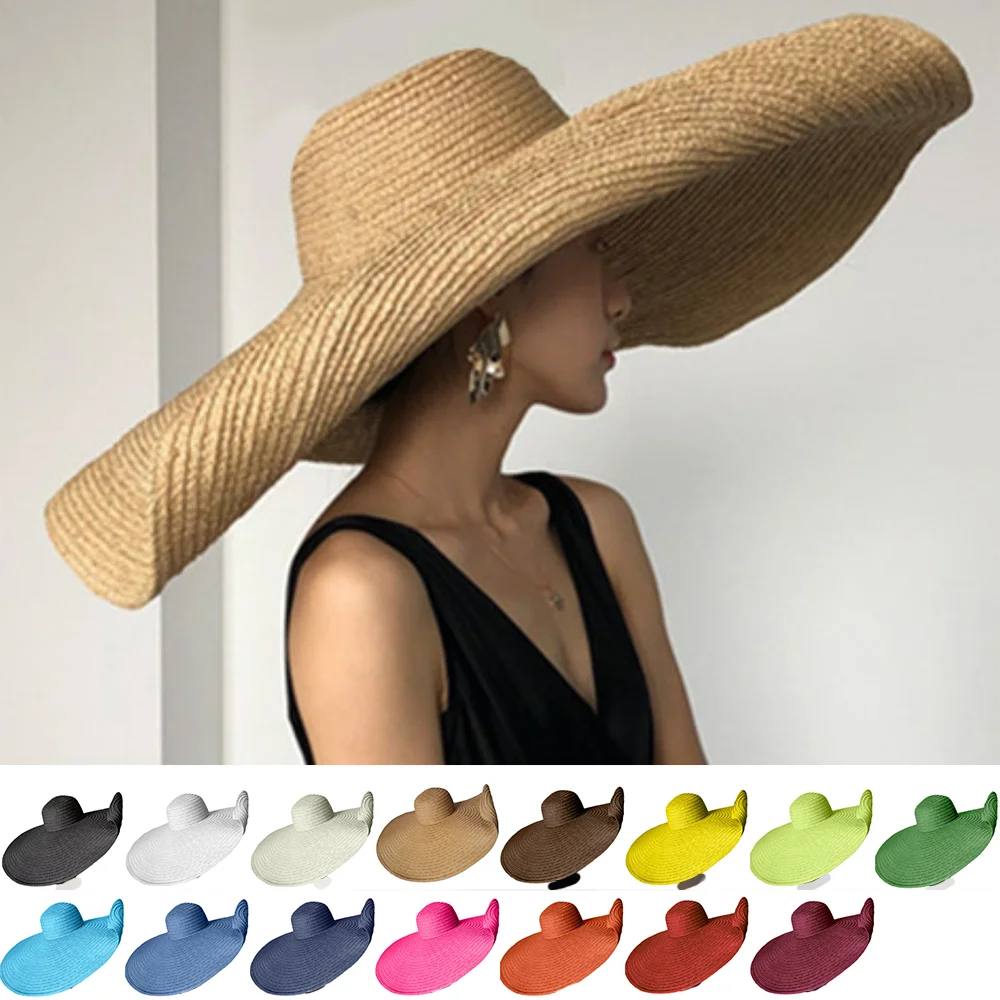 Foldable Oversized 70cm Wide Brim Straw Hats For Women Elegant Foldable Oversized 70cm Wide Brim Straw Hats For Women Elegant