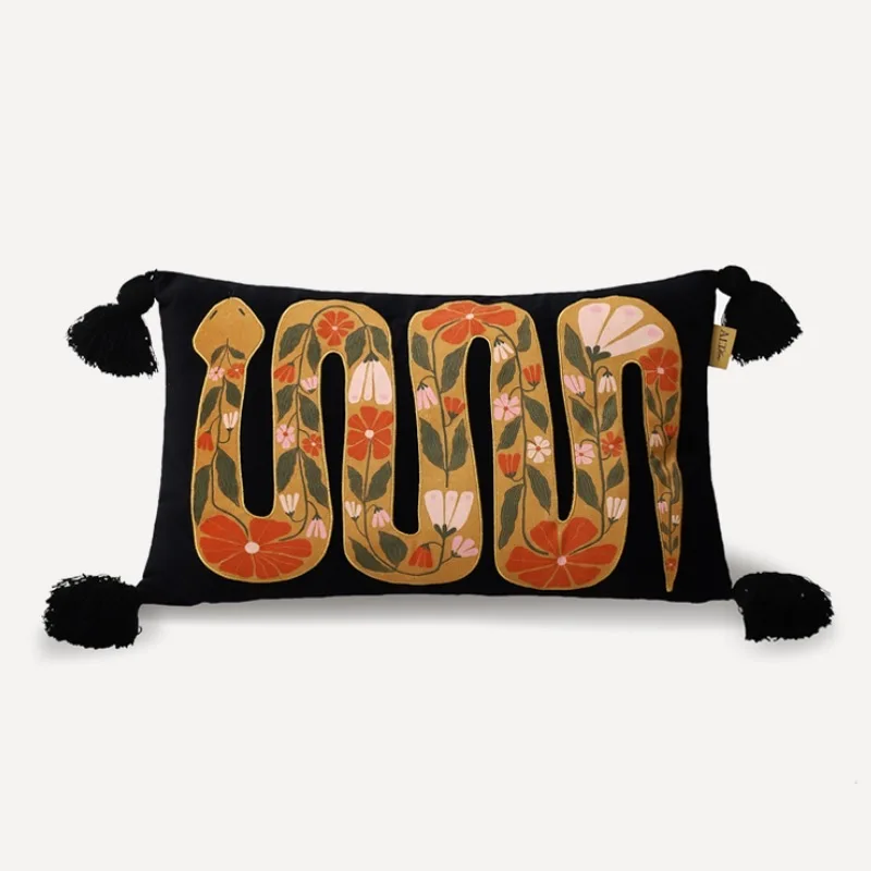 

Snake Pillows Flora Cushion Case Embroidery Decorative Pillow Cover For Sofa 35x55 Art Boho Porch Living Room Home Decoration