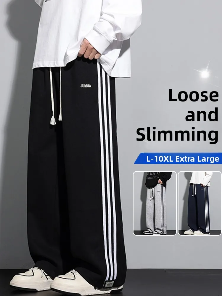 

Мужские брюки свободного кроя с прямыми штанинами, больших размеров, модные, для весны и осени, повседневные, дышащие, из хлопка и полиэстера