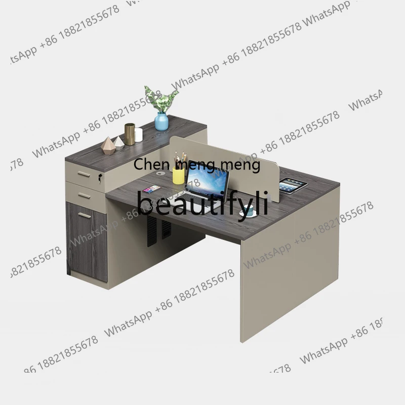 Office desk and chair combination financial table solid wood leather new high-end computer modern staff table