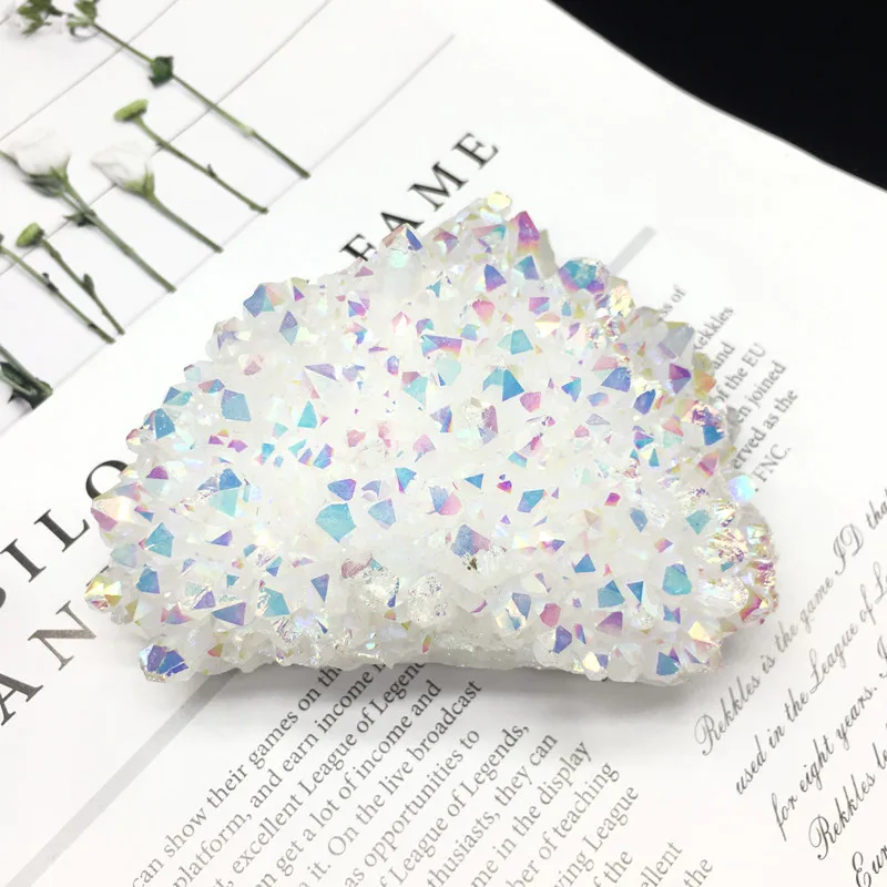 Natural White Crystal Cluster Electroplated Angel Aura Quartz Energy Stone Colorful Point Mineral Reiki Healing Home Decoration