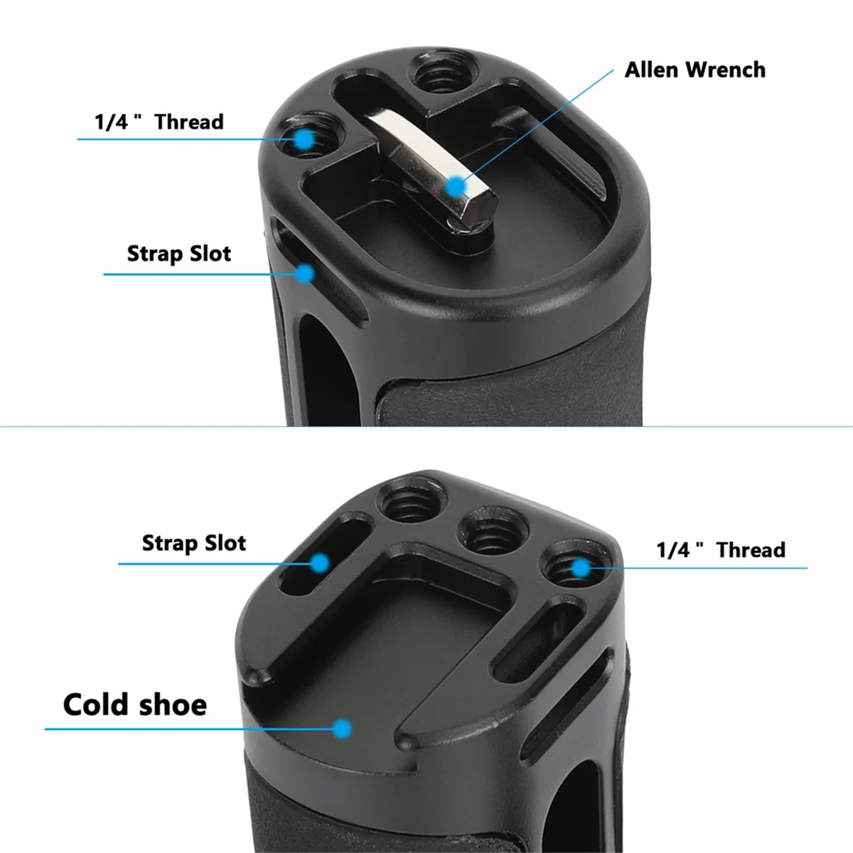 Universal Side Handle Grip with Dual 1/4 In-20 Screw Mount for Left Right-Hand for Monitoe Camera Cage Handle Grip