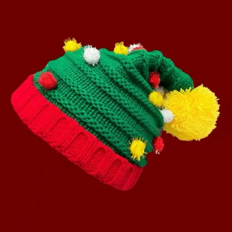 Classic Adult Christmas Knitted Wool Hat Red Green Striped Santa Style Soft Warm Winter Holiday Party Decoration Gift