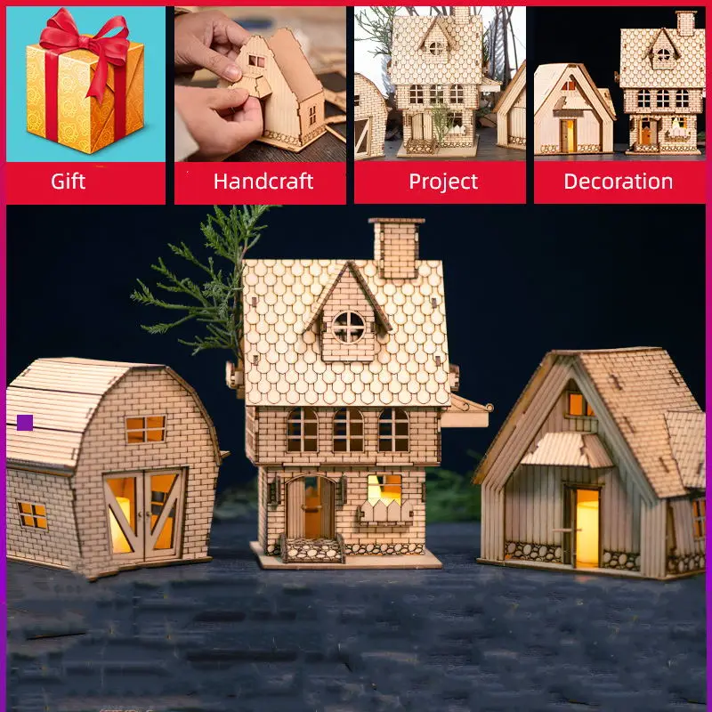 1:50 Scale Miniature Building Prefabricated House Wooden Cabin DIY Assembly Model Kit Wooden Constructor Architecture Material