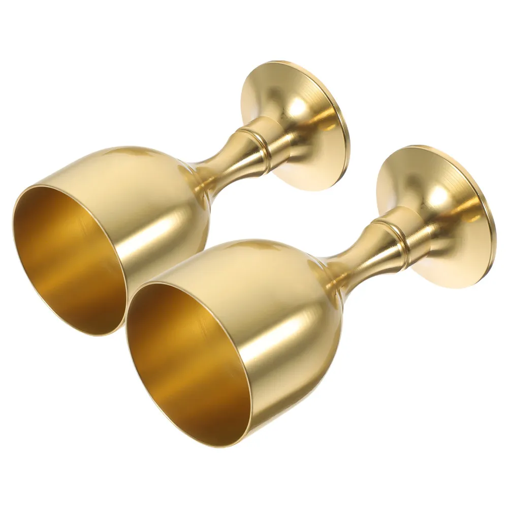 2Pcs Brass Worship Cup Decorative Buddhism Goblet High Footed Tabletop Offering Cup Exquisite Metal Goblet Home Supply
