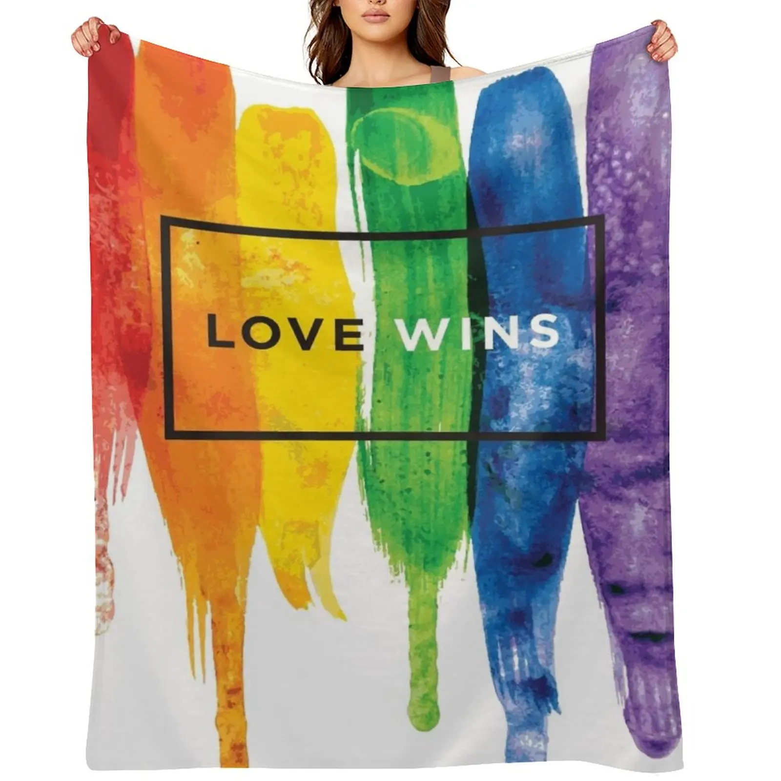 

Watercolor LGBT Love Wins Rainbow Paint Typographic Throw Blanket Extra Large Throw Weighted blankets and throws Single Blankets