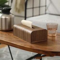 Eenvoudige Luxe Woonkamer Tissue Box Walnoot Hout Badkamer Papieren Doos Tafel Desktop Opbergdoos Houten Tissue Case Home Ornament