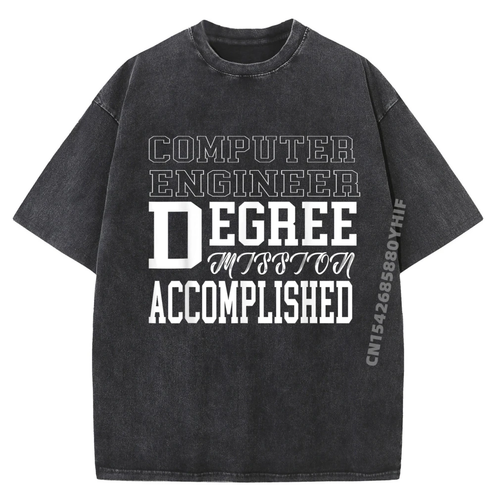 

Computer Engineering Degree College Graduation Cotton Graphic Tees Funny Gifts Tshirt Men Retro Washed Letter Shirt