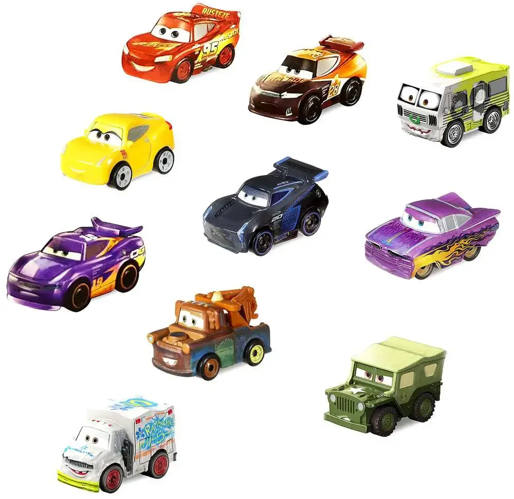 Disney Pixar Cars Mini Racers 10-Pack Mini coche Black Storm Jackson Lightning McQueen Metal Diecast vehículos de juguete regalos para niños