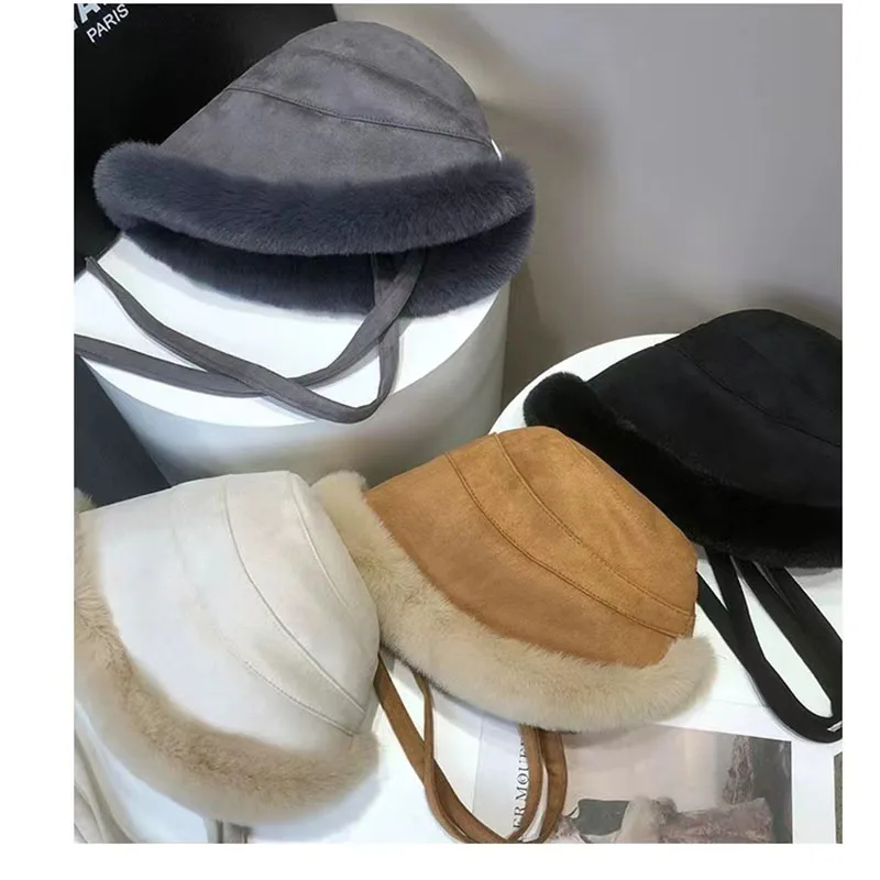 Chapéu de balde de pelúcia feminino, proteção auricular, boné grosso de pescador, fofo, versátil, ao ar livre Lady Hat, moda inverno