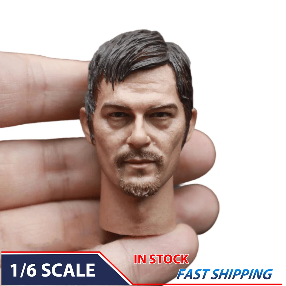 

1/6 Scale Head Carving Daryl Dixon Male Soldier Model PVC Head Long Neck 12 Inch Action Figure Body Doll