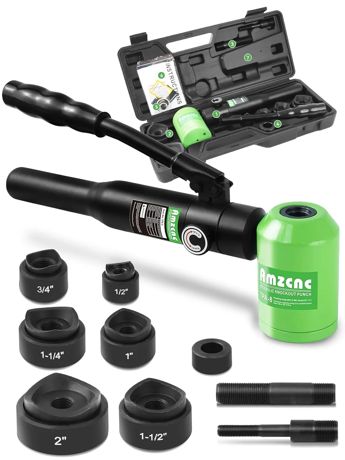 

Hydraulic Knockout Hole Punch Kit 1/2 to 2 Inch Conduit Cutter Set Metal Sheet Puncher Tool