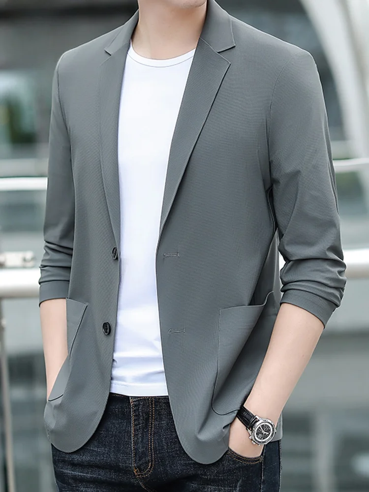 

Мужской костюм из ледяного шелка: легкий летний повседневный пиджак с защитой от солнца, деловой повседневный стиль, классический крой, длинный рукав