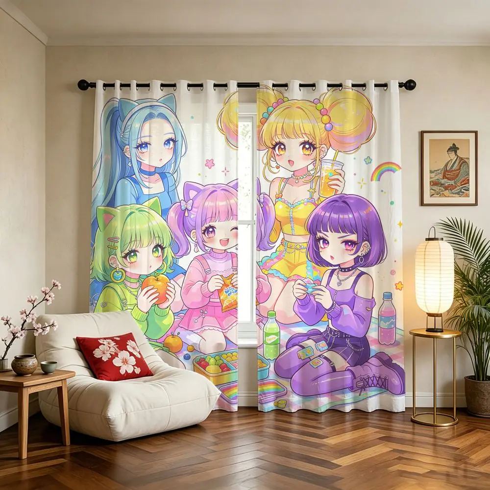 5Girls Cartoon Colorful Amusement Park Printed Curtains Light Blocking Darkening Window Treatments For Kids Bedroom Living Room