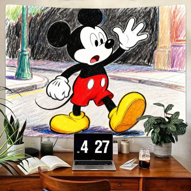 

1 шт., классический мультяшный эскиз Диснея с Микки Маусом, полиэстеровый гобелен, настенный гобелен для спальни, гостиной, общежития, декор, подарок, фанаты