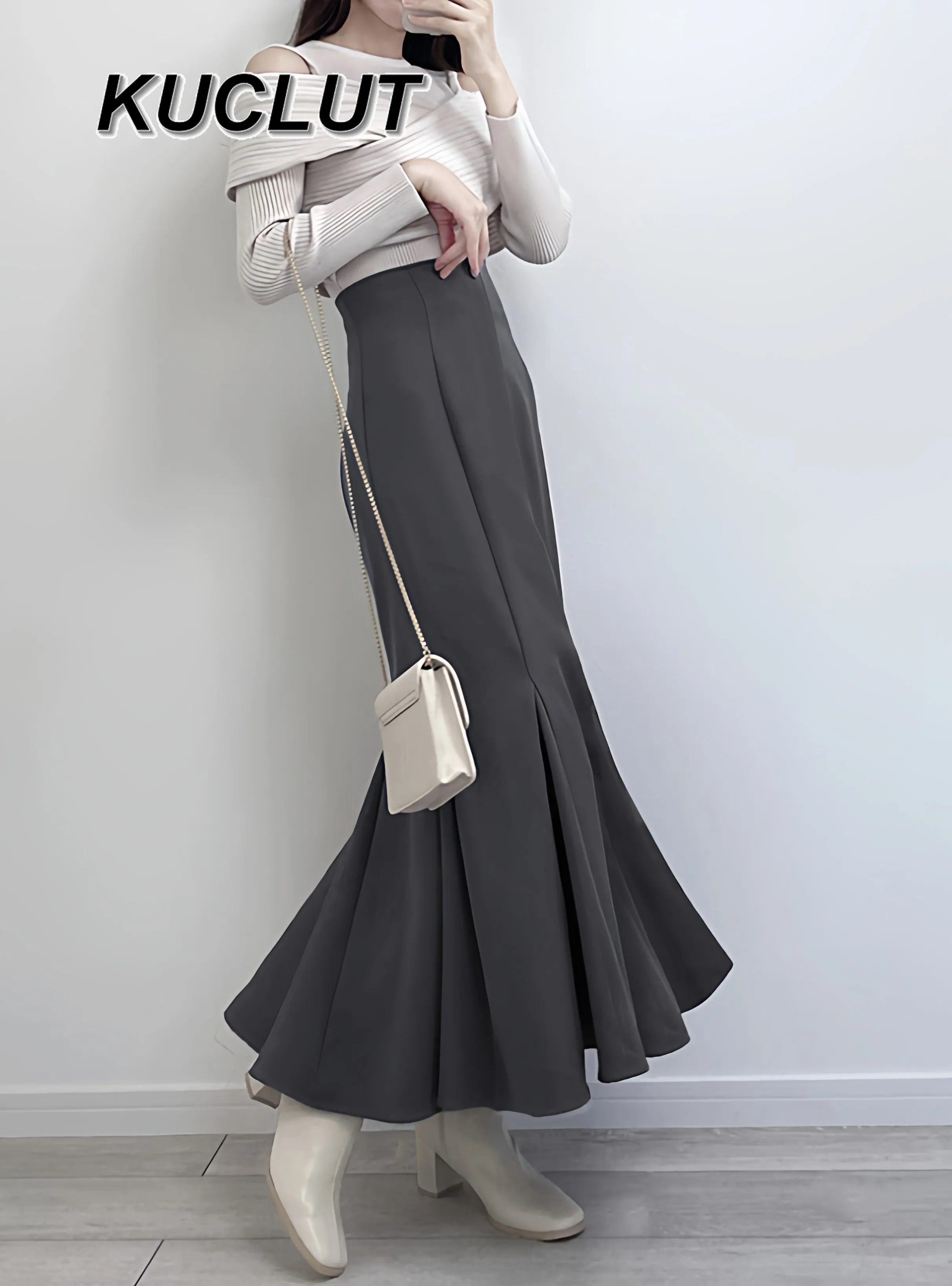 

2026 New Japanese Style Versatile Mid-length Skirts for Women Elegant Elastic High Waist Solid Color Fashion Casual Skirt Autumn